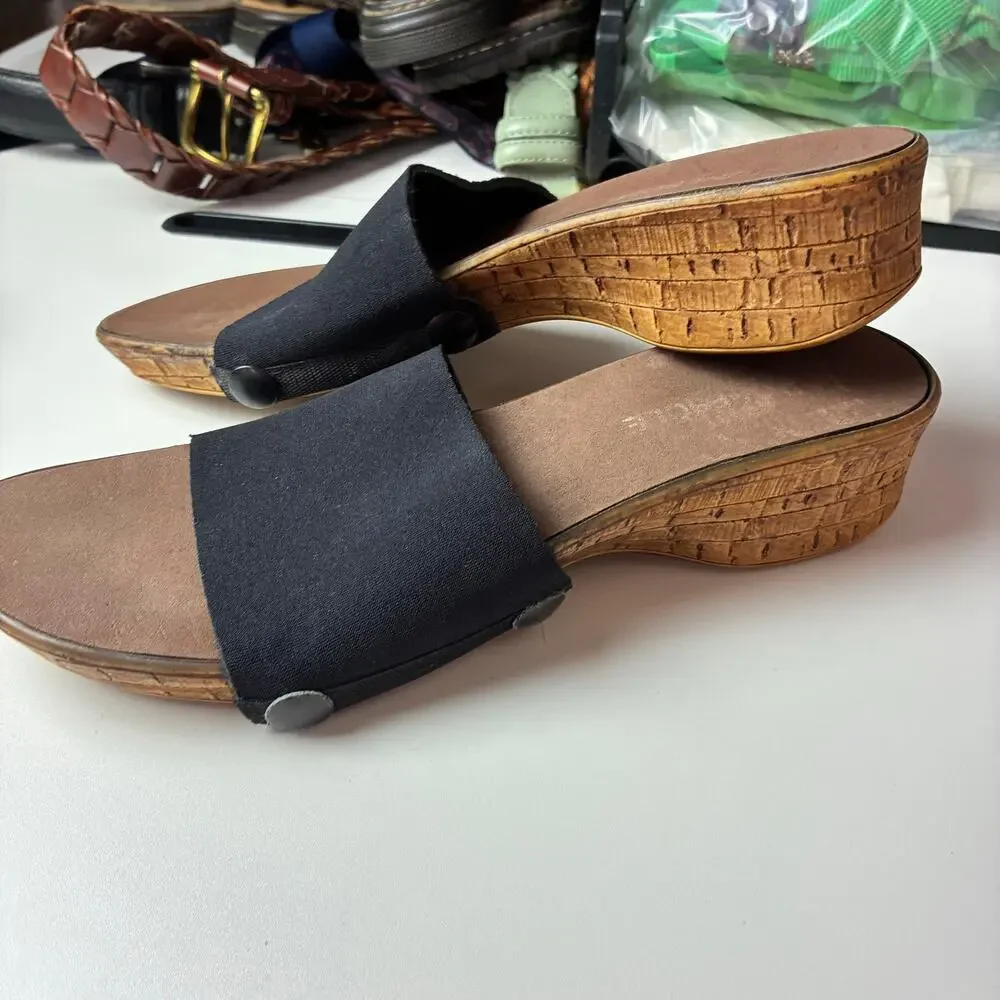 Onesole Slip On Interchangeable Sandal Womens 9 Travel Slides Black Cork Y2K 90s